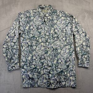 Vintage Robert Stock Shirt Men's Large Multicolor Abstract 100% Silk Long Sleeve